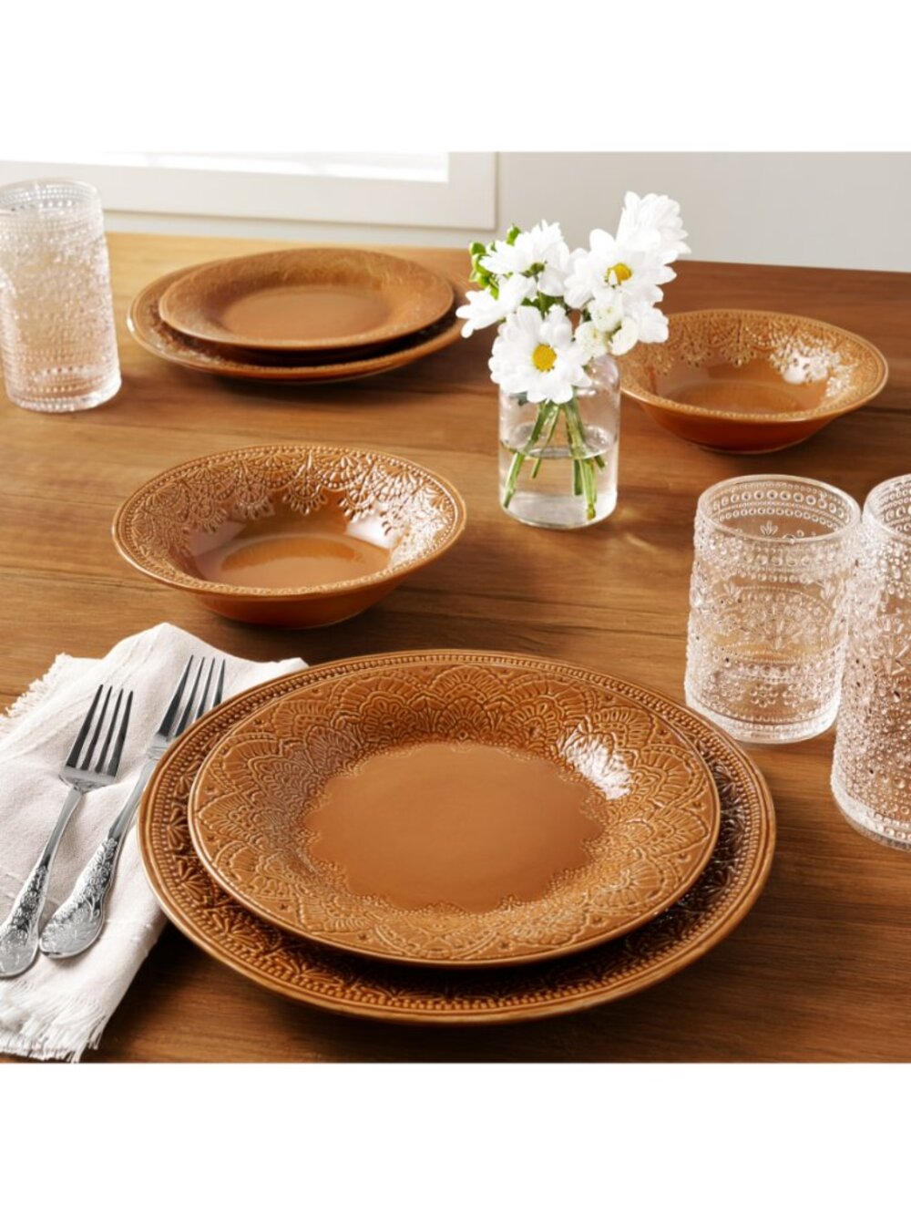 The Woman Pioneer Caramel Beautiful Vintage Lace Collection Ceramic Dinnerware